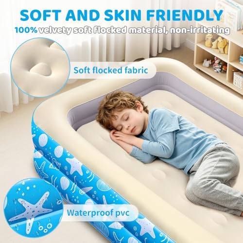 Inflatable Toddler Travel Bed with Safety Rails & Flocked Surface