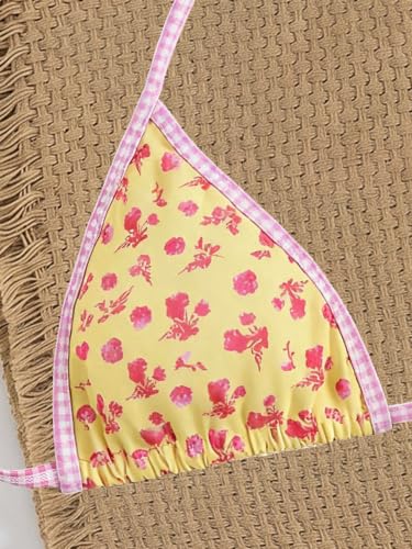 Women's Triangle Bikini Set Small Yellow Floral Swimsuit