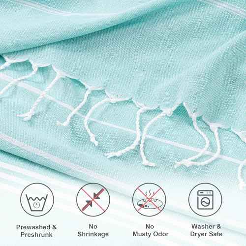 Turkish Beach Towel, 36"x71" Quick Dry Sand Free Oversized Bath Pool Swim Towel, Lightweight Travel Turkish Towels Vacation Essentials, Aqua
