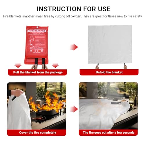 Heavy-Duty Emergency Fire Blanket 4 Pack - Fireproof Fiberglass Heat Shield for Kitchen, Home, Car, Camping