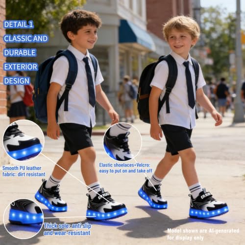 Kids Light-Up Roller Shoes with Sparkling Wheels - Little Kid Black