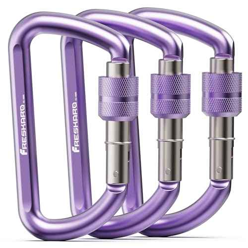 FresKaro 3inches Screw Locking Carabiners, Strong Tensile Strength 12kN/2698lbs, Lightweight, Rust-Free, D Shape Wide Opening Gate, Sturdy and Last Long, Assorted Colors