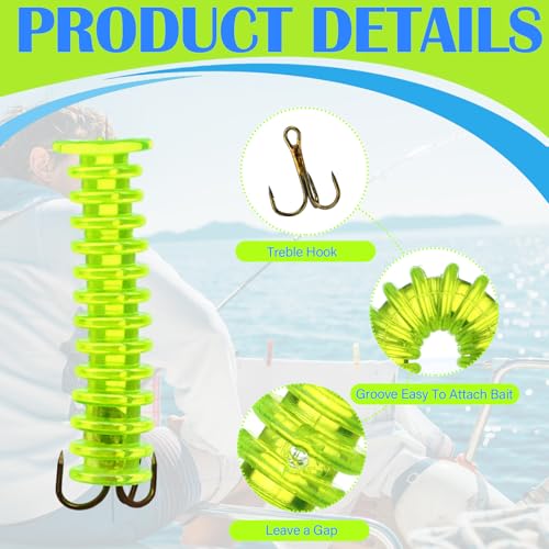 Fluorescent Yellow Catfish Dip Bait Worms with Trident Hooks - 20 Pieces