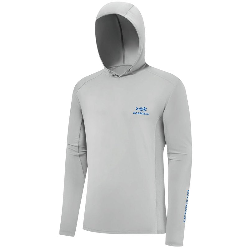 BASSDASH Men’s UPF 50+ Drawstring Fishing Hoodie Shirts UV Sun Protection Long Sleeve Outdoor Hiking Hooded T-Shirts FS33M