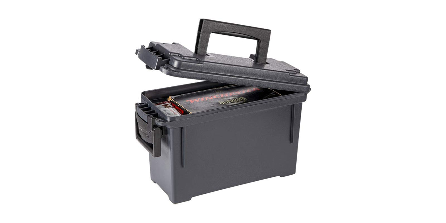 Plano Field Ammo Box .30 Caliber, Black, Lockable Ammunition Storage Box with Heavy-Duty Carry Handle, Small Plastic Ammo Crate, Water-Resistant Protection, Holds 6-8 Boxes of Ammo