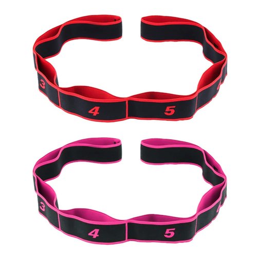 Yoga Elastic Stretch Resistance Bands (2 Pieces) - 8 Independent Rings for Yoga, Physiotherapy, Pilates, Dance, Gymnastics, Etc (Red, Pink)
