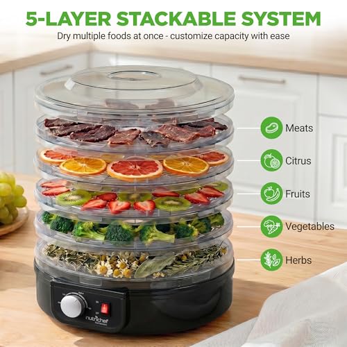 NutriChef Electric Countertop Food Dehydrator - Black, Multi-Tier Food Preserver