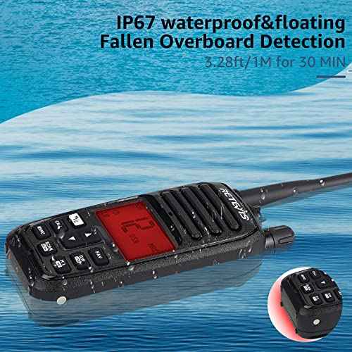 Retevis RM21 Handheld Marine Radio,IP67 Waterproof Floating Two Way Radio,Long Range,Noise Cancelling Mic,1800mAh,Backlit LCD Display,NOAA,International Channels,Coastal Boat Radio for Fishing(1 Pack)
