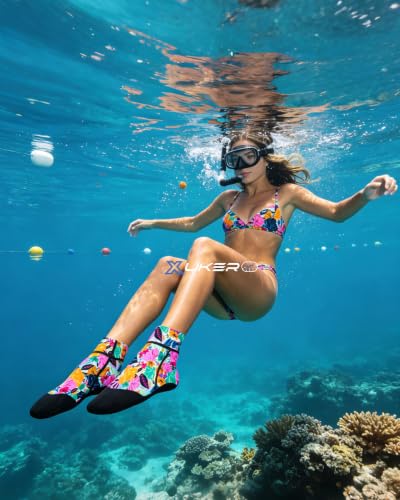 Neoprene Beach Volleyball Socks - Water Sand Proof Soccer & Water Sports, Medium - Hawaiian Floral