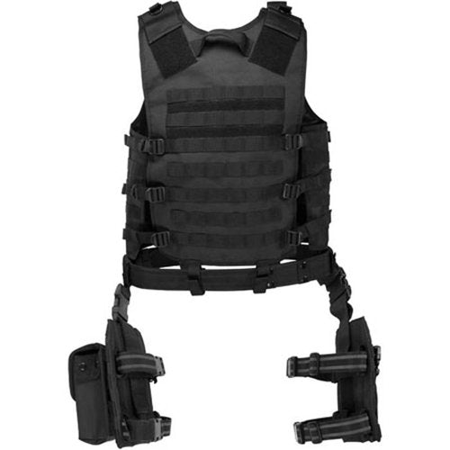 BARSKA Loaded Gear VX-100 Tactical Vest & Leg Platform, One Size, Bundle with Vism Tactical Back Pack, Vism Single Pistol Magazine Pouch, 10x 12x12 Splatter Bullseye Shooting Target Stickers