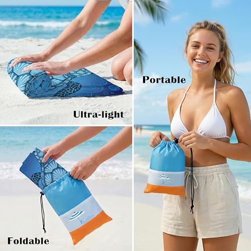 Oversized Waterproof Sandproof Beach Blanket 78x81 Inches - Turtle Pattern