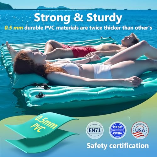Giant Inflatable Pool Float Mat 102x72 Inches with Pool Hammock - Green Summer Water Party Accessory