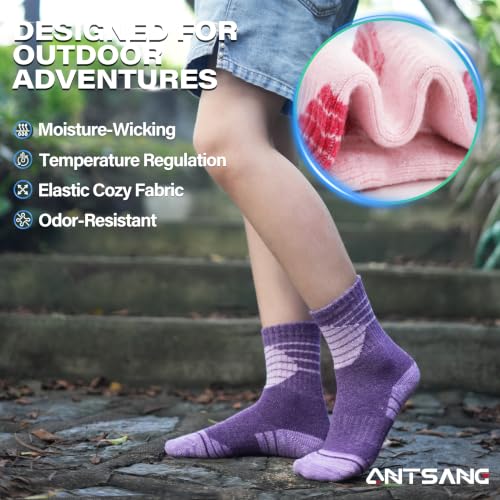 Kids Toddler Boys Girls Merino Wool Hiking Crew Socks Assorted 8-12 Years