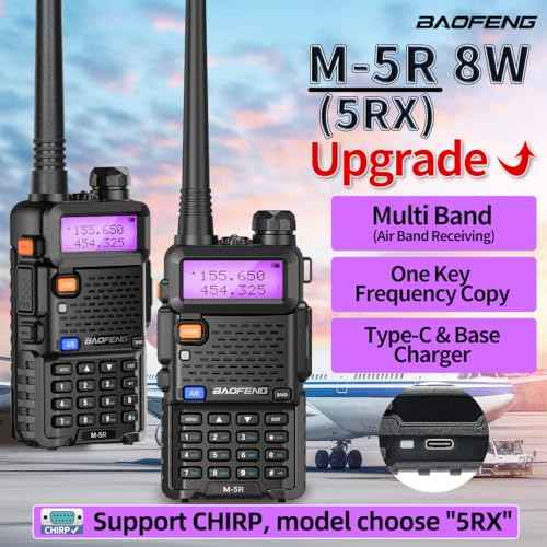 Baofeng UV-5R Ham Radio Upgrade 8W Handheld Long Range UV5R Walkie Talkies with Earpiece M-5R 5RX Multi Band Two Way Radio with Copy Frequency,USB-C Charger for Hunting Survival Gear