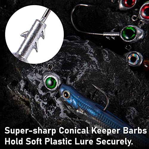 Green Fishing Jig Heads with 3D Eyes - 1/8oz Hook #1 for Saltwater & Freshwater
