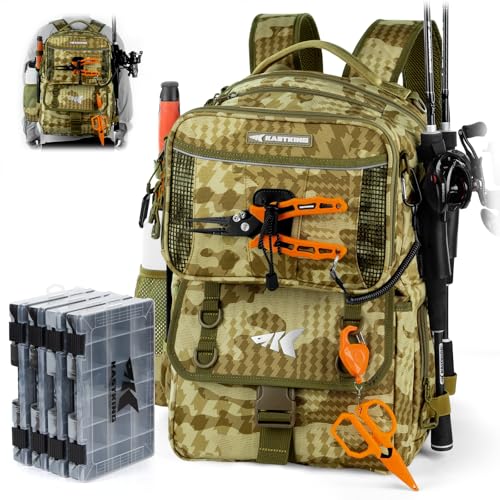 KastKing BaitSpace 50L Fishing Tackle Backpack with Removable Bait Binder,2 Rod Holders Storage Fishing Gear and Equipment