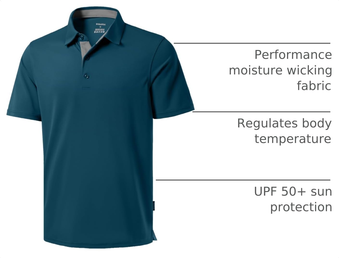 Men's Golf Shirts Dry Fit Moisture Wicking Performance Short Sleeve Collared Polo Shirts for Casual Tennis Bussiness (Reflecting Pond, XXL)