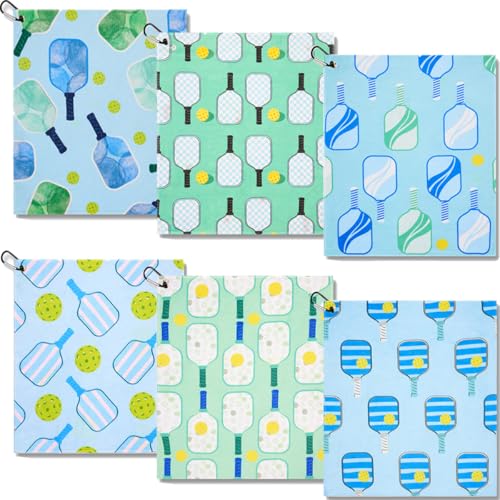 Turquoise Pickleball Towel Set - 6 Absorbent Fast Drying Hand Towels with Clip