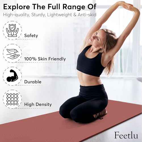Extra Thick 12mm Exercise Mat ? Non-Slip, Joint-Friendly & Cushioned Fitness Mat for Yoga, Pilates & Floor Workouts ? Durable, Supportive & Includes Feetlu Classic Strap