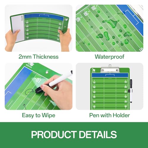 Football Clipboard for Coaches - Dry Erase, Full-Color, Double-Sided
