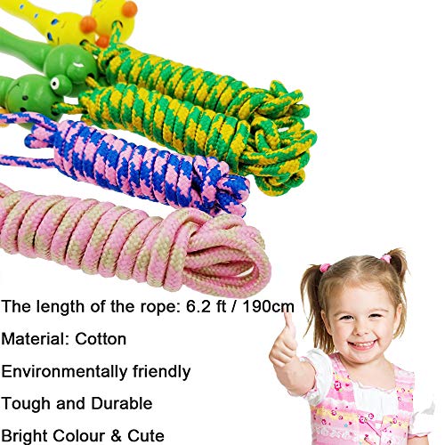 Kids Jump Rope with Wood Handles - Outdoor Fitness & Party Toy Set (4 Pack)