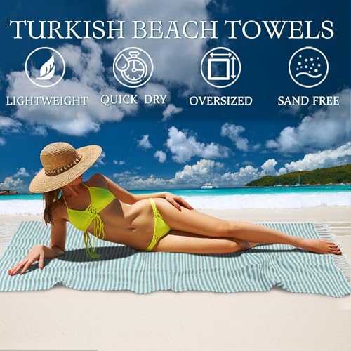 Oversized Turkish Beach Towel Bulk Set 39x71 Inches - Sky Blue, Quick Dry, Soft Cotton