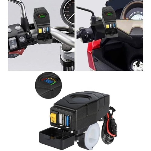 Ruitutedianzi C1FB 20-80V E-Bike Handlebar USB Charger 24V 36V 48V 60V QC3.0 Quick Charger Adapter(Blue Light) Easy to Use