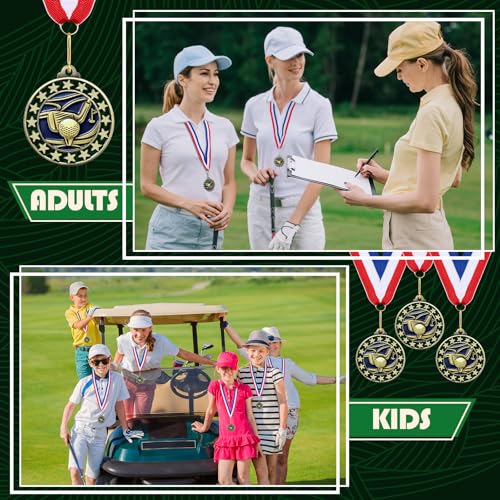 Golf Award Medals with Neck Ribbons 12 Pack - Participation Trophies for Kids & Adults