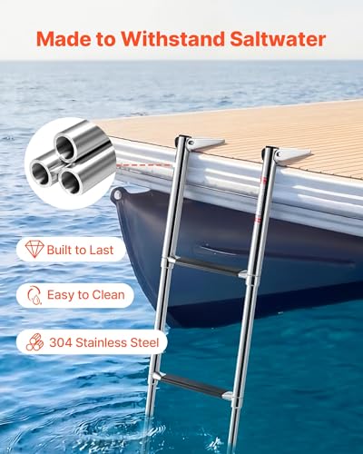 VEVOR 3-Step Stainless Steel Telescoping Boat Ladder - Folding Swim Deck Railing
