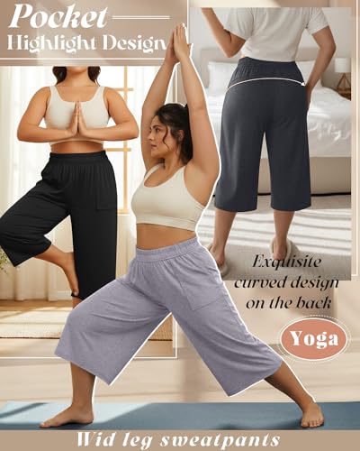 Neer Women's Plus Size Capris Pants 3 Pack XX-Large Black Gray Light Gray