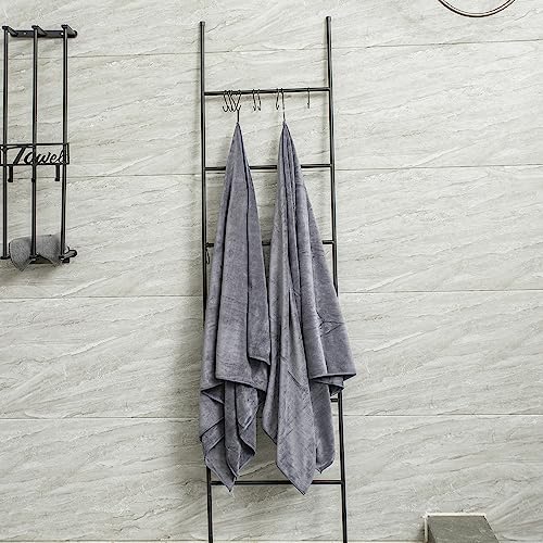 Microfiber Bath Towels Set - White, 30x60 Inches, 6 Pack with Hanging Loops
