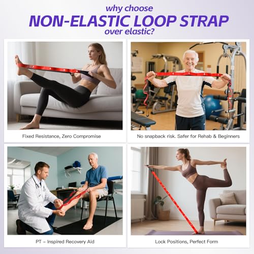 Red Non-Elastic Stretching Strap - Yoga, Pilates & Physical Therapy Bands