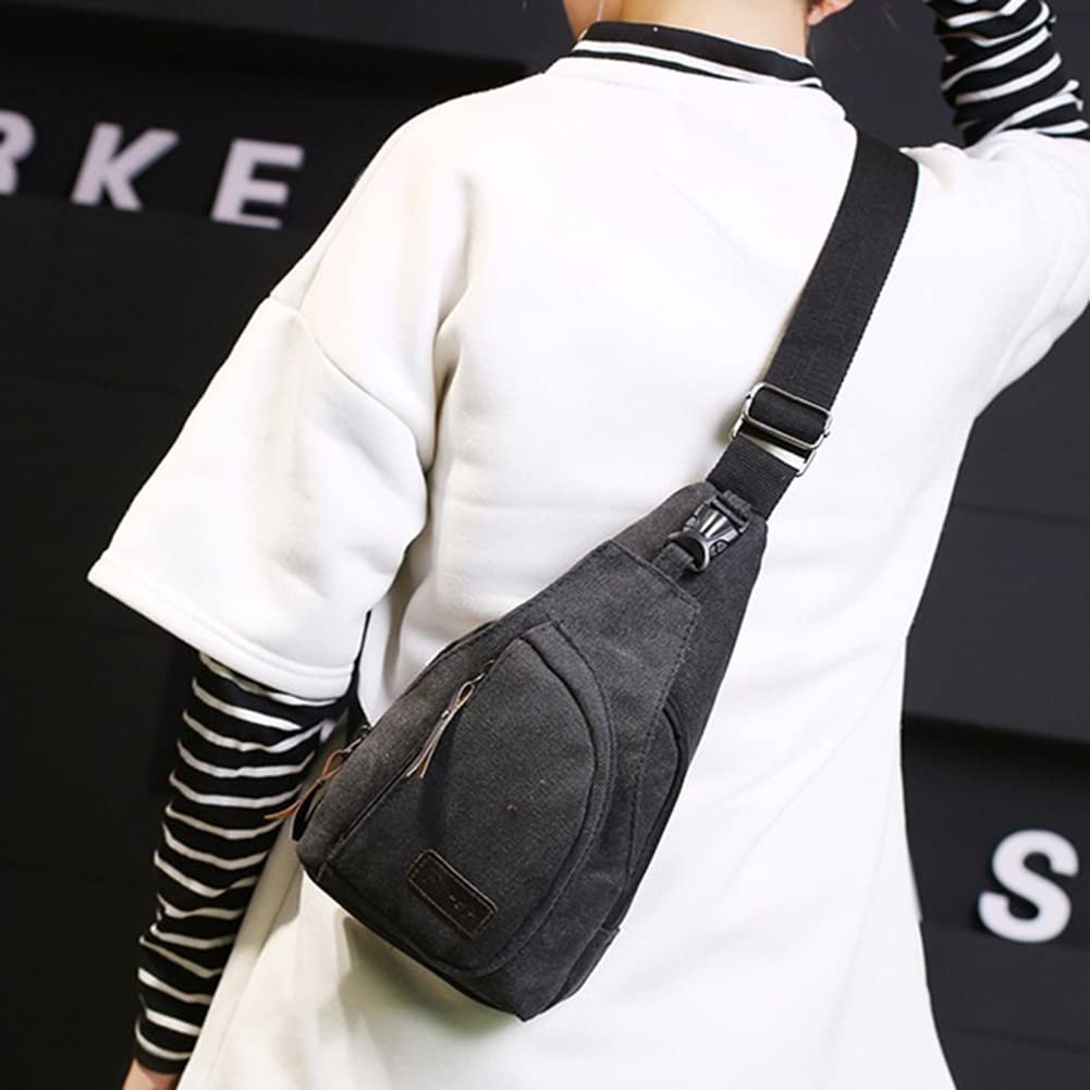 Q QICHUANG Canvas Sling Bag Small Crossbody Backpack Hiking Daypack Rucksack for Men Women Outdoor Cycling Travel