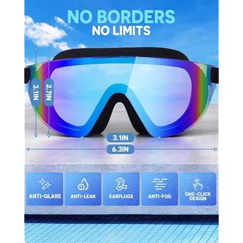 Swim Goggles, Frameless Wide View Swimming Goggles, Anti-Fog Anti-UV No Leaking Pool Goggles for Men Women Adult