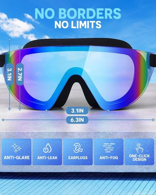 Zoomsnail Swim Goggles 2 Pack, Frameless Wide View Swimming Goggles for Adult, Anti-Fog Anti-UV No Leaking Pool Goggles for Men Women Youth