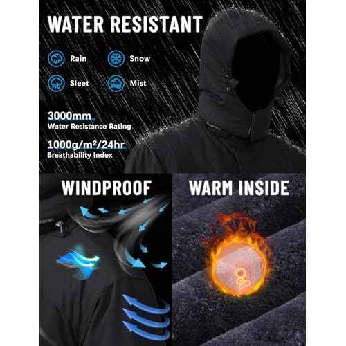 TACVASEN Men's Winter Skiing Jackets Water Resistant Fleece Coats Insulated Thermal Snowboard Jacket Parka Raincoat with Hood