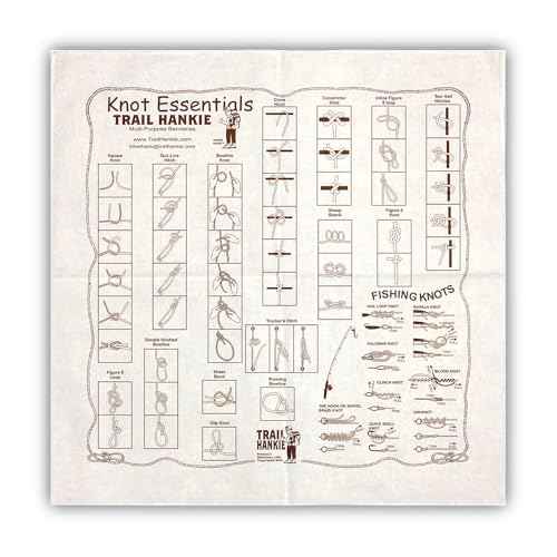 Knot Essentials For Hiking, Fishing, Boy Scouts, Camping, Outdoor Recreation - Neckwear/Face Mask/Handkerchief - Made in the USA 100% Cotton, Machine Washable, Natural Bandana