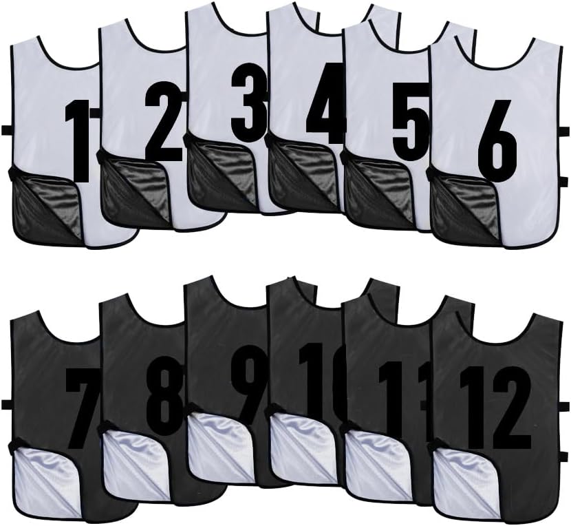 12 Pack Reversible Numbered Pinnies, Double Sided Scrimmage Vest,Team Practice Jerseys for Kids and Adult