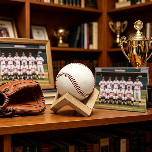 3 Pack Wooden Baseball Display Stands for Memorabilia, Softball & Crystal Decor