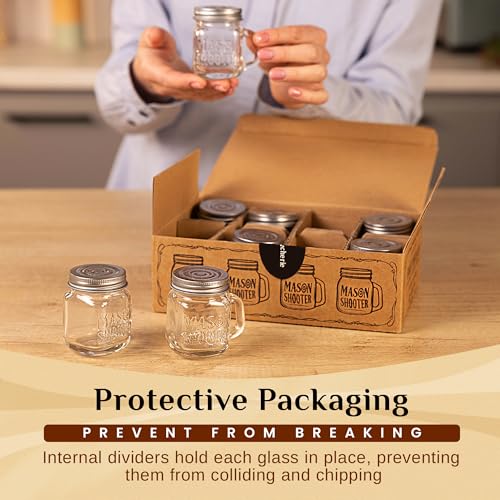 Mini Mason Jar Shot Glasses Set with Lids & Handles - 8 Pack