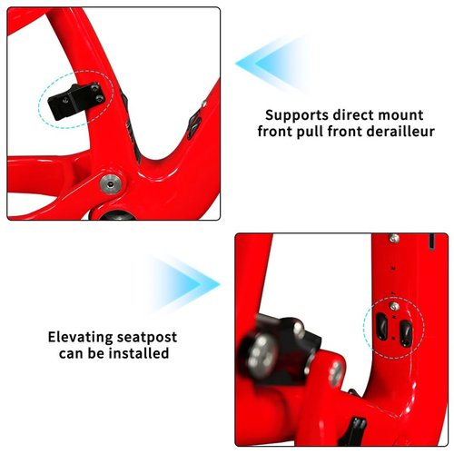 BSFHQS Full Suspension Enduro/Downhill Mountain Bike Frame 27.5/29er 15"/17"/19"/21" Carbon Fibre Frame XC/DH Soft Tail Frame 12 * 148mm Boost Thru Axle Disc Brake(Red,29 * 19")