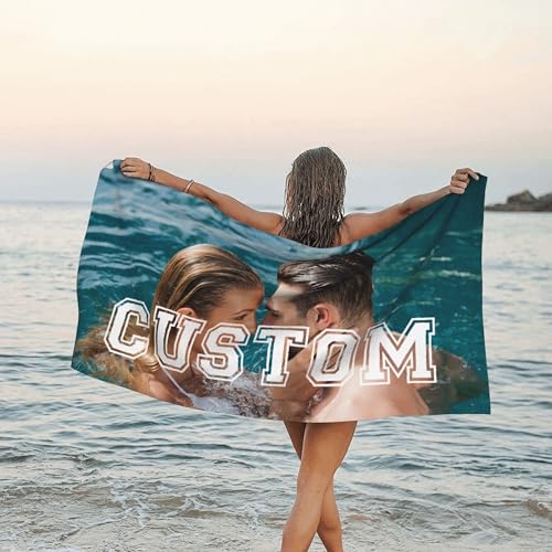 Custom Beach Towels Add Your Photo Text Towels for Kids Adults, Sandproof Absorbent for Beach, Bath, Pool, Personalized Picture Gifts for Girls Boys A-Customized 32×52in