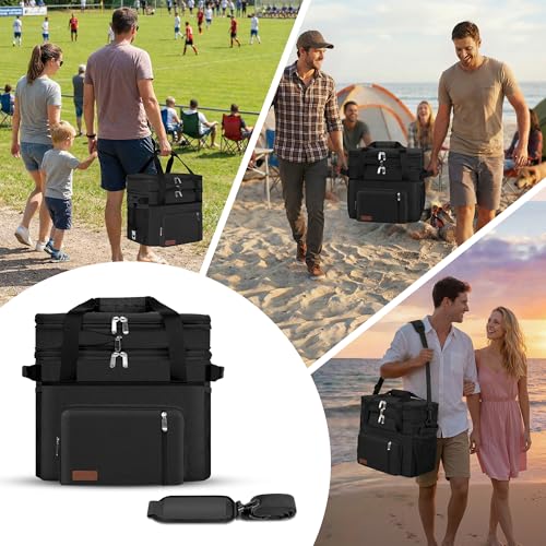MIYCOO Expandable Double Deck Cooler Bag - 60 Can Leakproof Portable Cooler, Black 30L