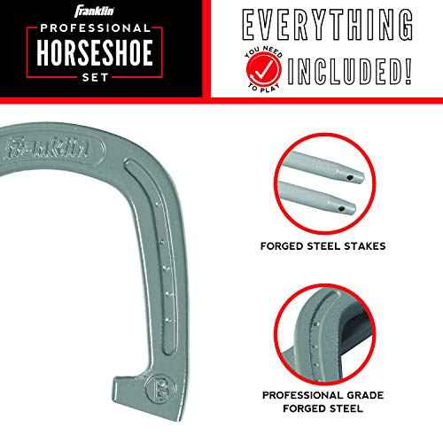 Franklin Sports Horseshoes Sets - Metal Horseshoe Game Sets for Adults + Kids - Official Weight Steel Horseshoes - Beach + Lawn Horseshoes Sets - Sets Include (4) Horseshoes and (2) Ground Stakes