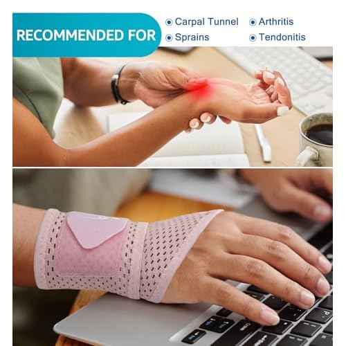 HiRui 2-Pack Ultra-Thin Mesh Wrist Wraps - Breathable, Adjustable Wrist Support for Workouts & Daily Use - Unisex Wrist Brace for Pain Relief, Tendonitis, Carpal Tunnel - One Size Fits All (Pink)