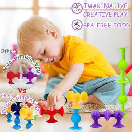 Suction Bath Toys for Baby, 24 Piece Starter Set Suction Cup Toys Preschool Sensory Fidget Toys for Toddlers 1-3 4-8 | No Hole Bath Toy | BPA Free Bath Toys (Large Size)