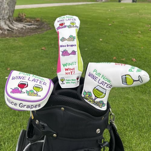 Mallet Golf Head Cover - Putt Now Wine Later Collection, Magnetic Closure
