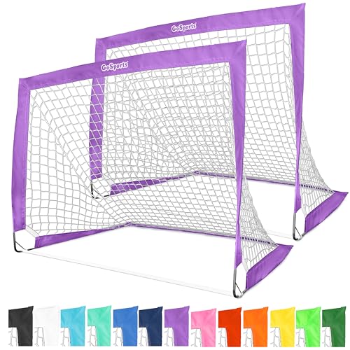 GoSports Portable Soccer Goals for Kids - 4 x 3 ft, Purple, Set of 2