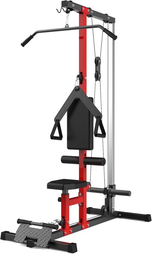 LAT Pulldown Machines - Floor Standing Cable Workout Machine 400Lbs Weight Capacity, Dual Pulley System, 20 Height Adjustments, Cable Machine Home Gym for Full Body Workout(Red)