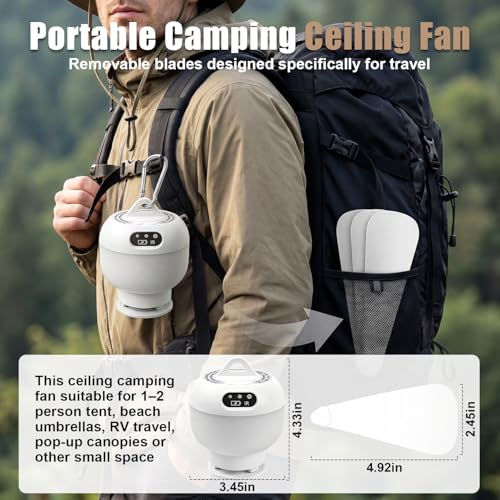 Camping Fan with Light Remote, Rechargeable Tent Fan with 4 Speeds